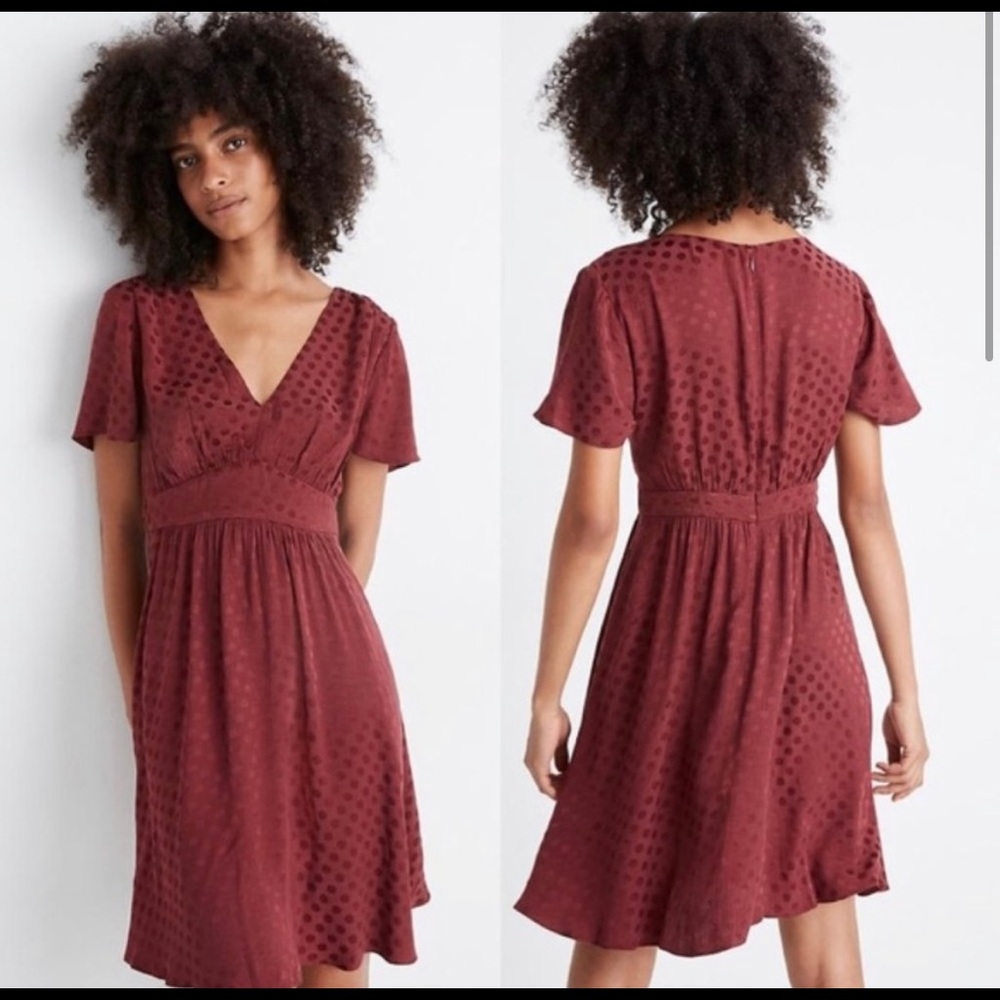 Madewell V-Neck Fit & Flare Dot Jacquard Dress 12